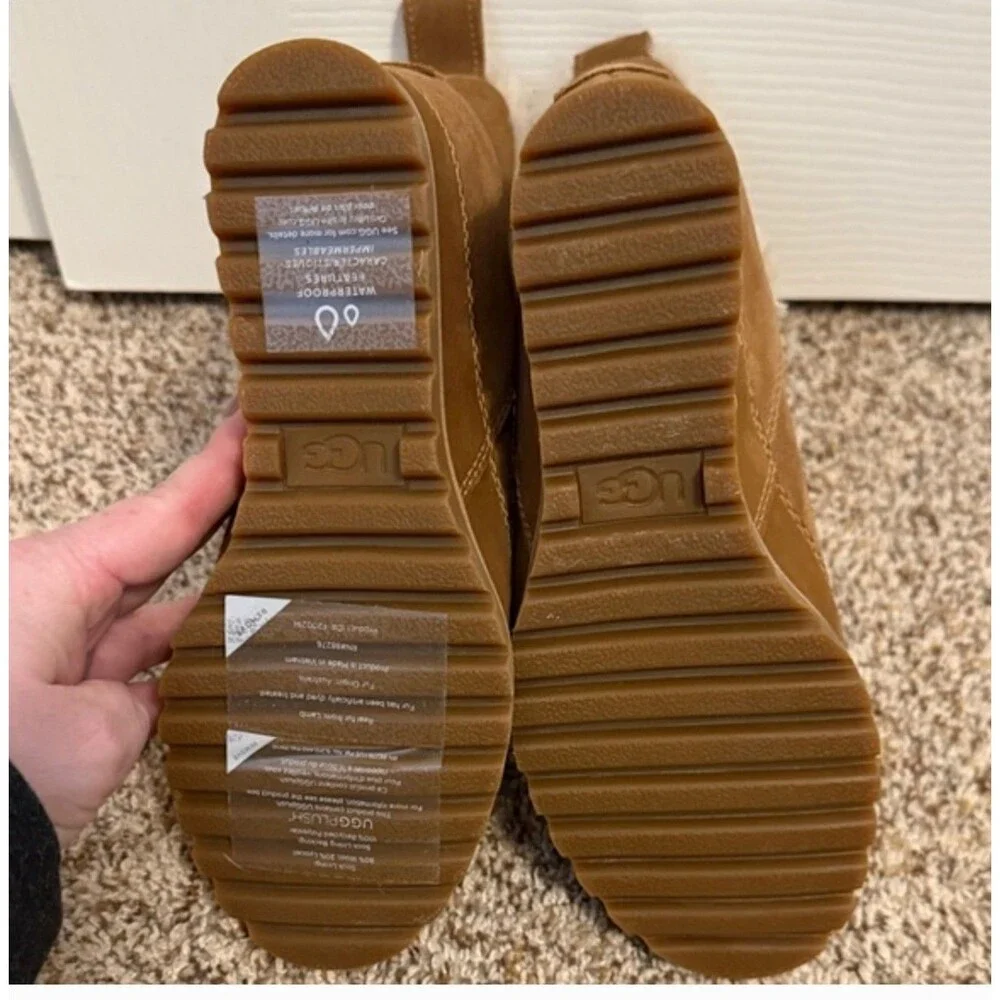 NEW Ugg Malvella tan wedge fur insulated Boots 6 FREE SHIPPING